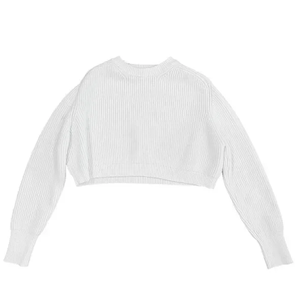Zara Women S Cropped Ribbed Knit Sweater Cream Chunky Long Sleeve Casual Solid - Picture 2 of 7